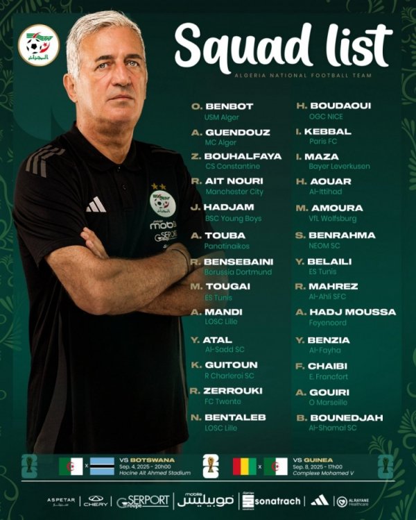 Algeria s September World Cup qualifiers list: Mahrez, Nuri, and Oyal are listed